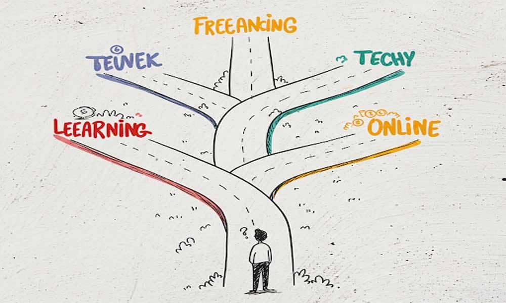 A person balancing skills and side projects on a seesaw-symbolizing balance and growth.