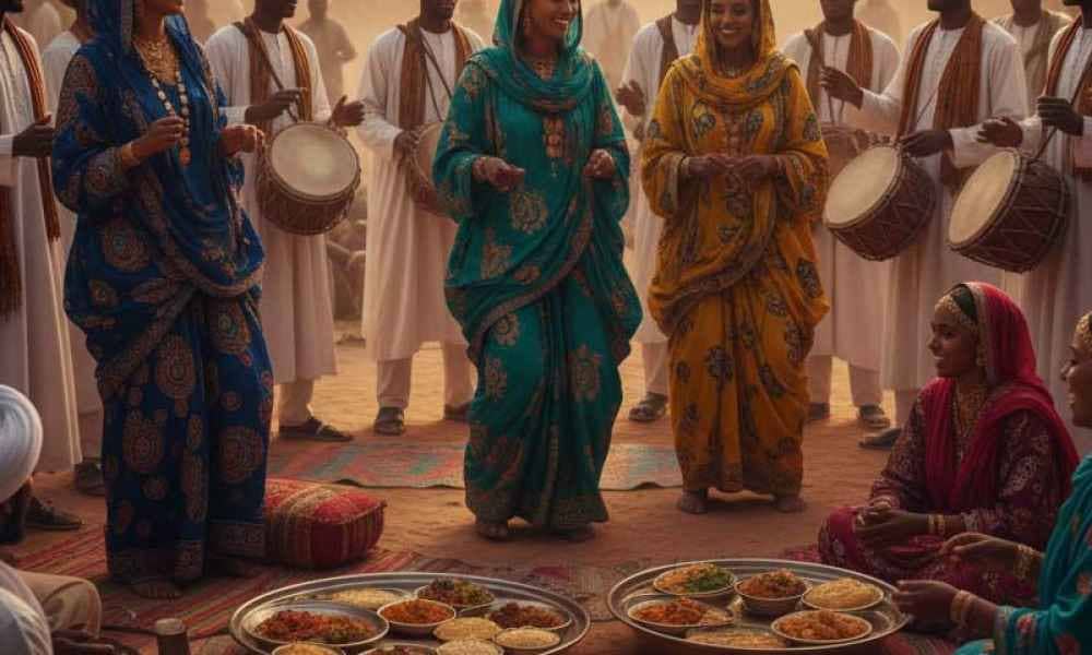 Personnes soudanaises célébrant la culture et la cuisine traditionnelles