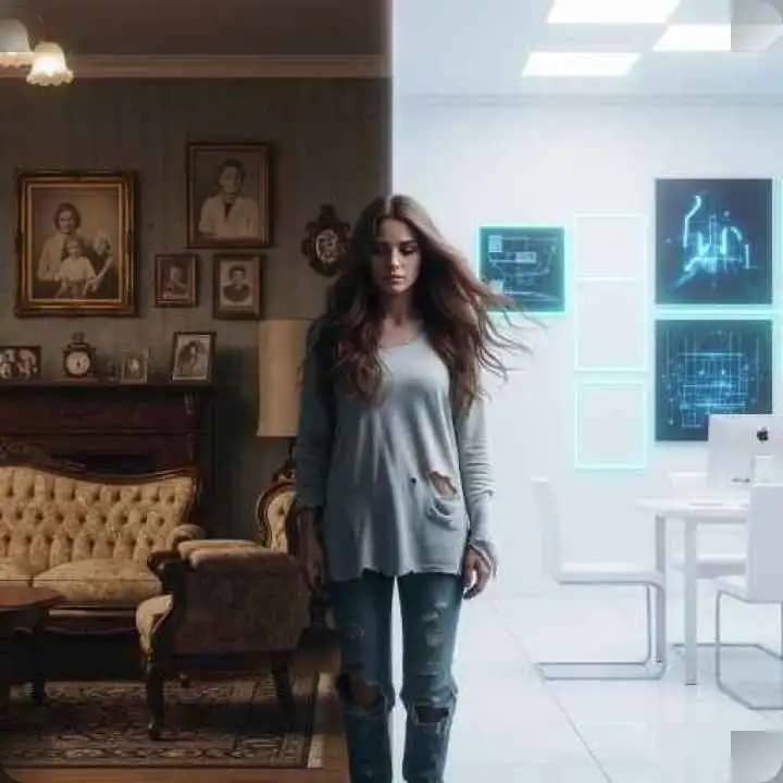 A person torn between tradition and modern identity, standing at a cultural crossroads