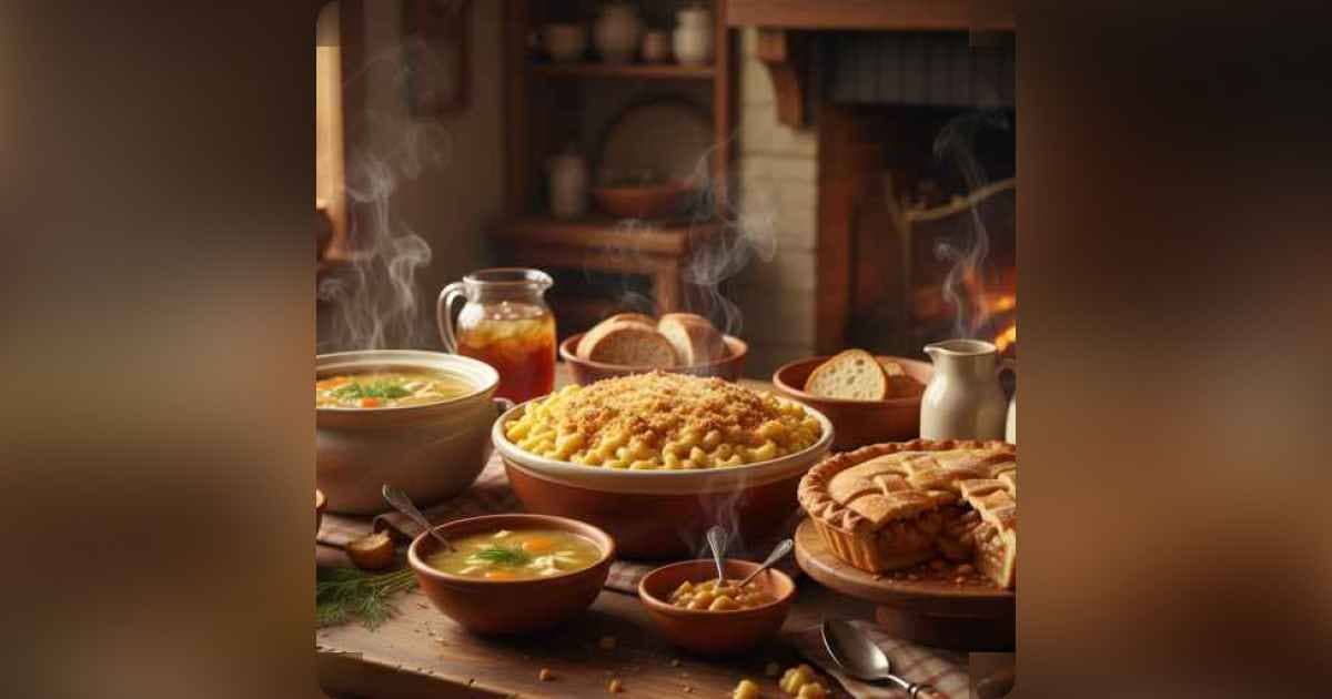 Plats maison réconfortants servis sur une table chaleureuse