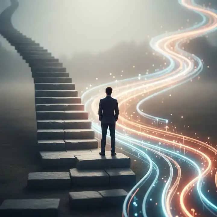 सीखने और अनुकूलन का प्रतीक बनता हुआ व्यक्ति जो ग्रोथ माइंडसेट दर्शाता है