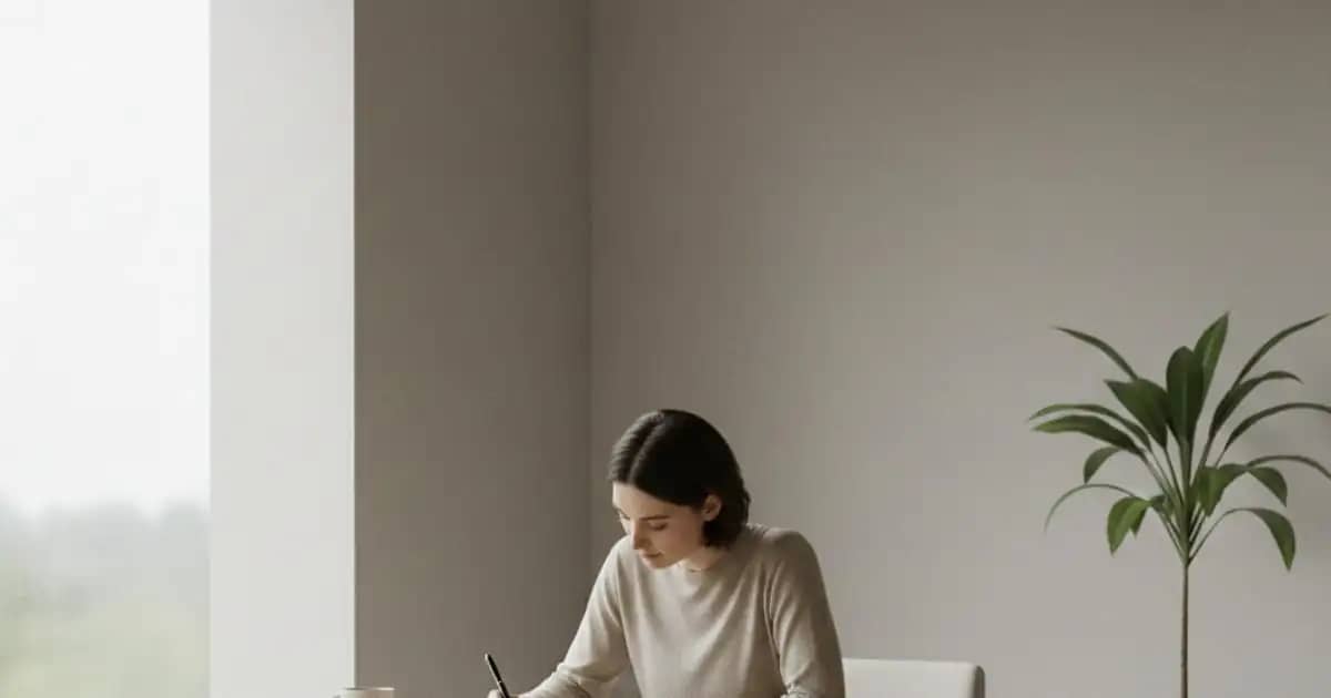 शांत वातावरण में आत्म-विकास के लिए जर्नलिंग करता व्यक्ति