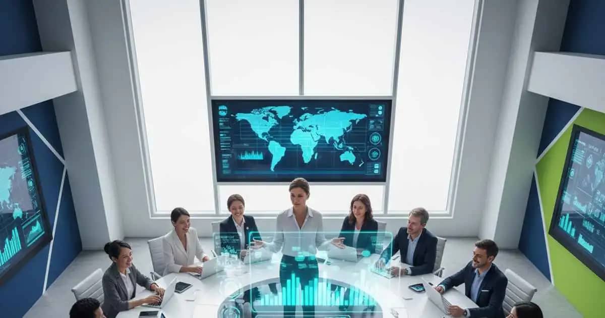 टीम सहयोग के साथ आधुनिक ऑफिस में बैठक और नेता मार्गदर्शन कर रहा है