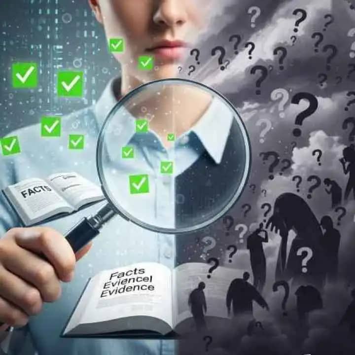 सत्य और मिथक को तराजू से तौलता व्यक्ति