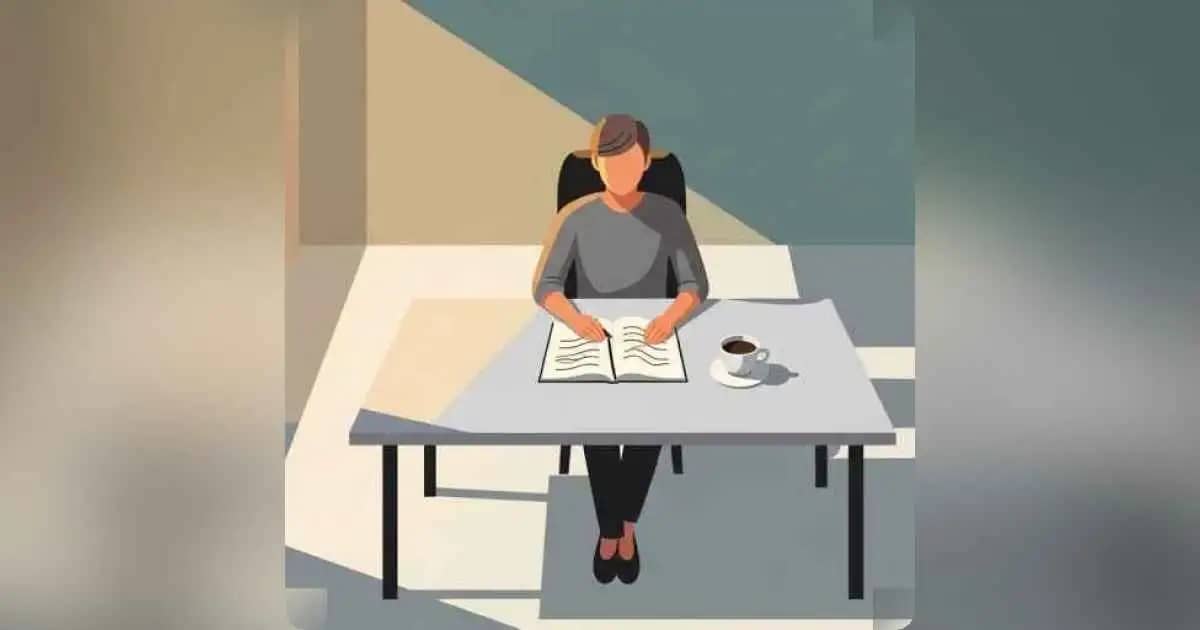 Minimalist desk with notebook and coffee symbolizing focus and simplicity