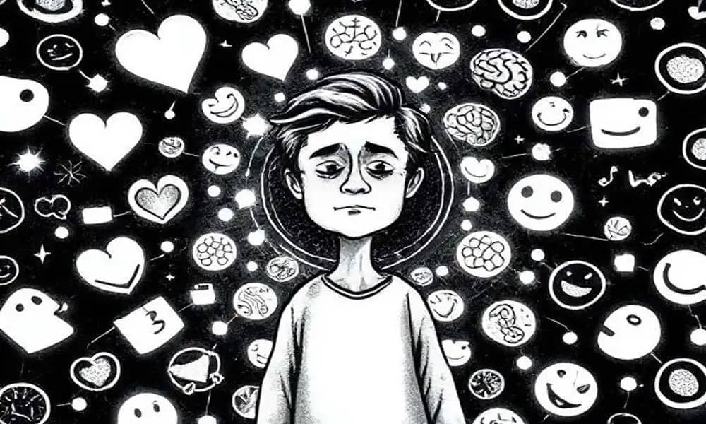 Illustration of a heart and brain balanced on a scale, symbolizing emotional awareness and harmony.