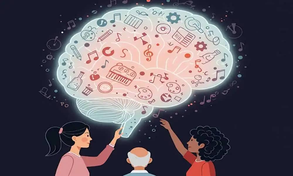 पज़ल के टुकड़ों और कला के प्रतीकों से बना हुआ एक लाइट बल्ब।