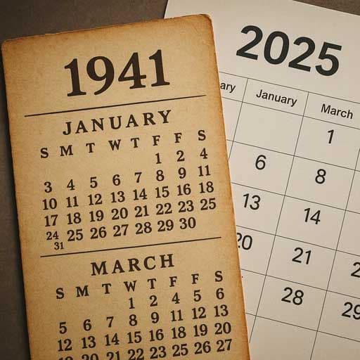 1941 calendar overlapping modern 2025 calendar