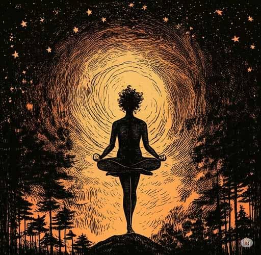 A person walking freely through a foggy forest, symbolizing release, peace, and emotional healing.