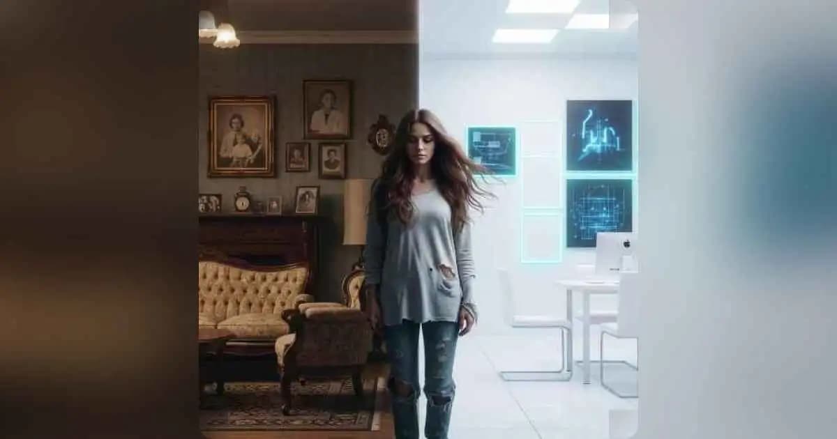 A person torn between tradition and modern identity, standing at a cultural crossroads