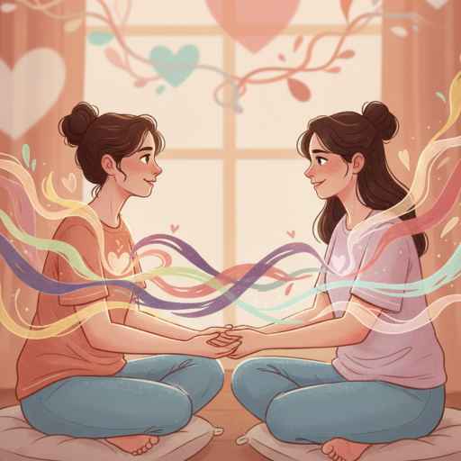Two people sharing feelings, glowing light around them symbolizing emotional honesty