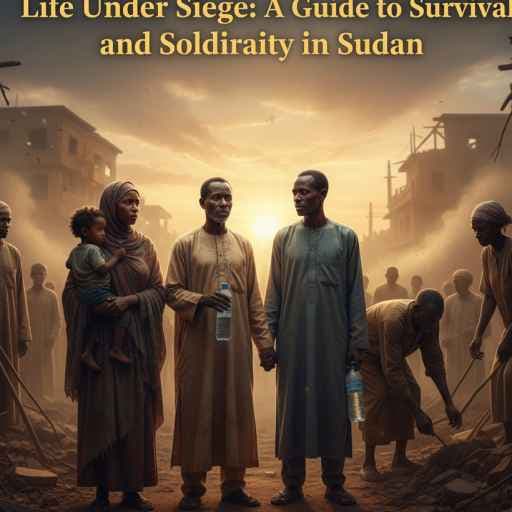 Sudanese people standing together amid conflict, symbolizing hope and unity