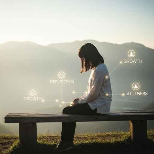 A quiet sunrise with a person sitting on a bench reflecting