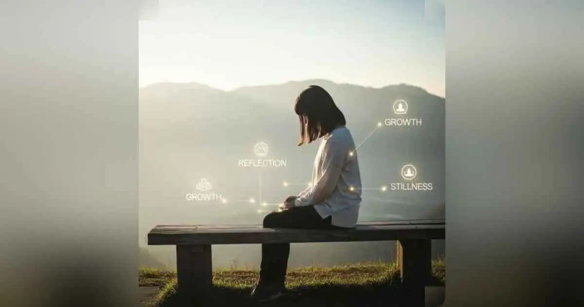 A quiet sunrise with a person sitting on a bench reflecting