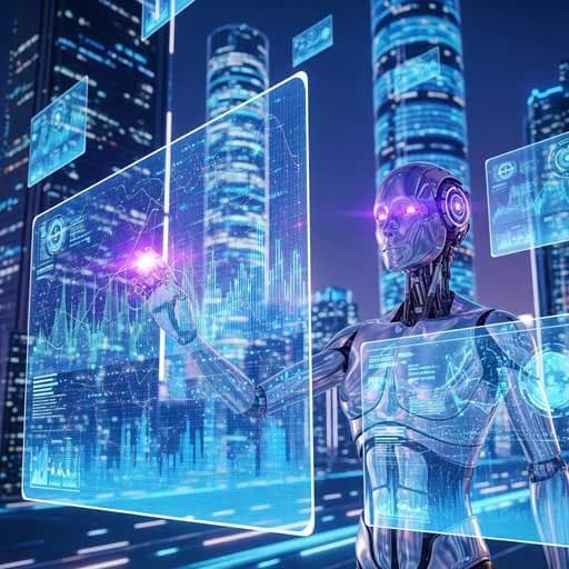 Futuristic AI interacting with digital interfaces