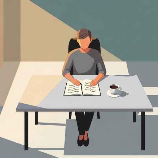 Bureau minimaliste avec carnet et café représentant la concentration et la simplicité