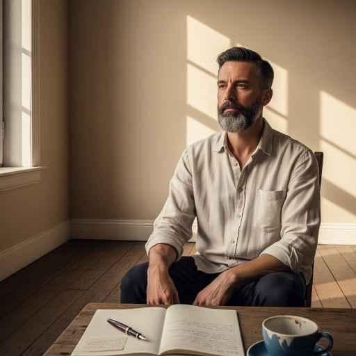 Person sitting in soft morning light, journaling quietly - a moment of self growth and personal reflection.