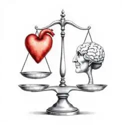 Illustration of a heart and brain balanced on a scale, symbolizing emotional awareness and harmony.