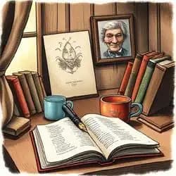 Open notebook with a pen, warm sunlight falling across handwritten pages.