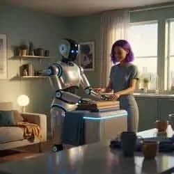 A person interacting with futuristic AI interface