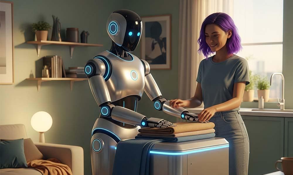 A person interacting with futuristic AI interface