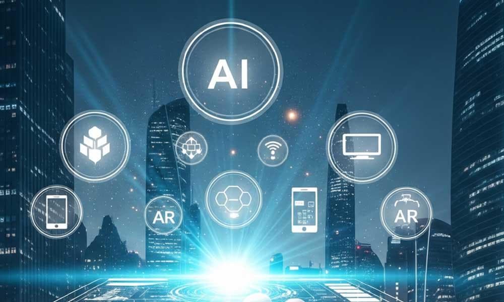 Futuristic digital lifestyle with AI and smart tech