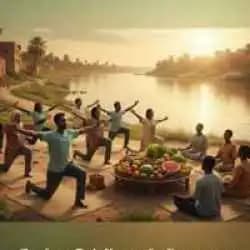 Healthy lifestyle with balanced diet, yoga, and meditation