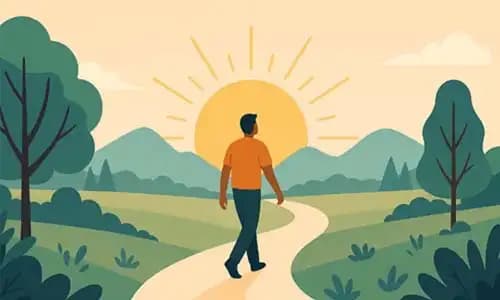 A person walking a spiral path inward toward a glowing light at the center, symbolizing clarity and self-awareness.