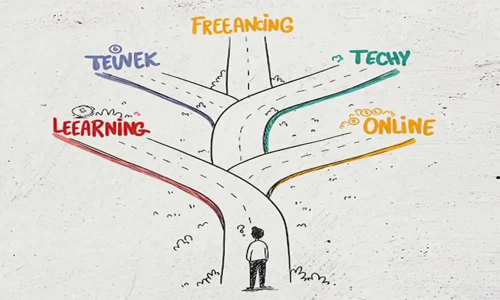 A person balancing skills and side projects on a seesaw-symbolizing balance and growth.