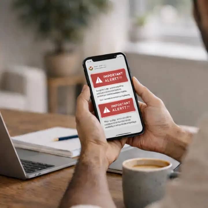 Person checking Aadhaar-linked security alerts on smartphone