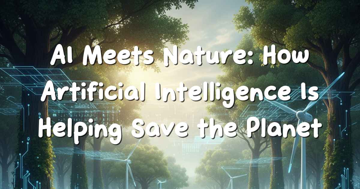 AI blending with nature, green forest and digital circuits symbolizing sustainability