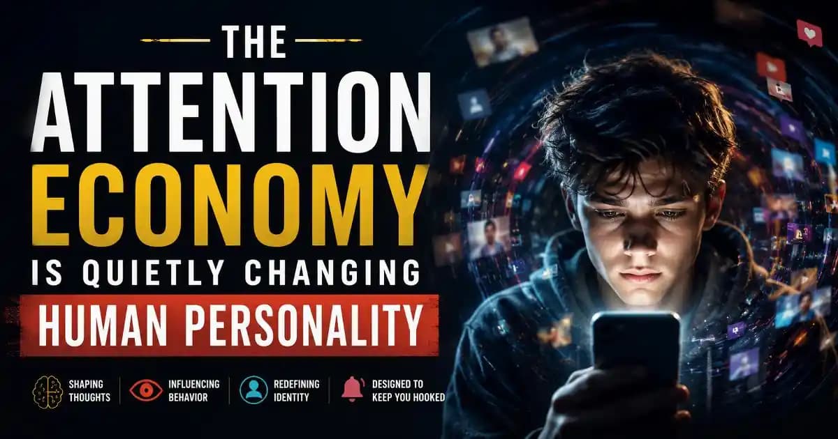 A young adult staring at a glowing smartphone surrounded by floating notifications and digital distractions while looking emotionally overwhelmed in a dark modern room