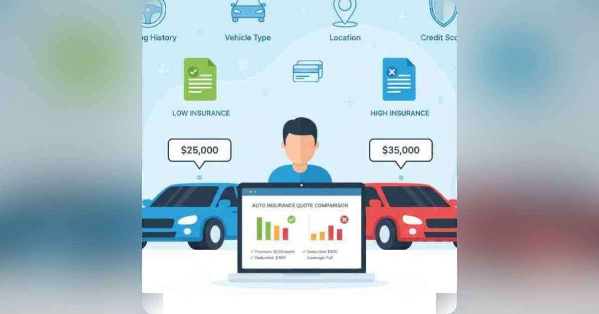 Illustration of auto insurance quotes comparison with cars and money symbols