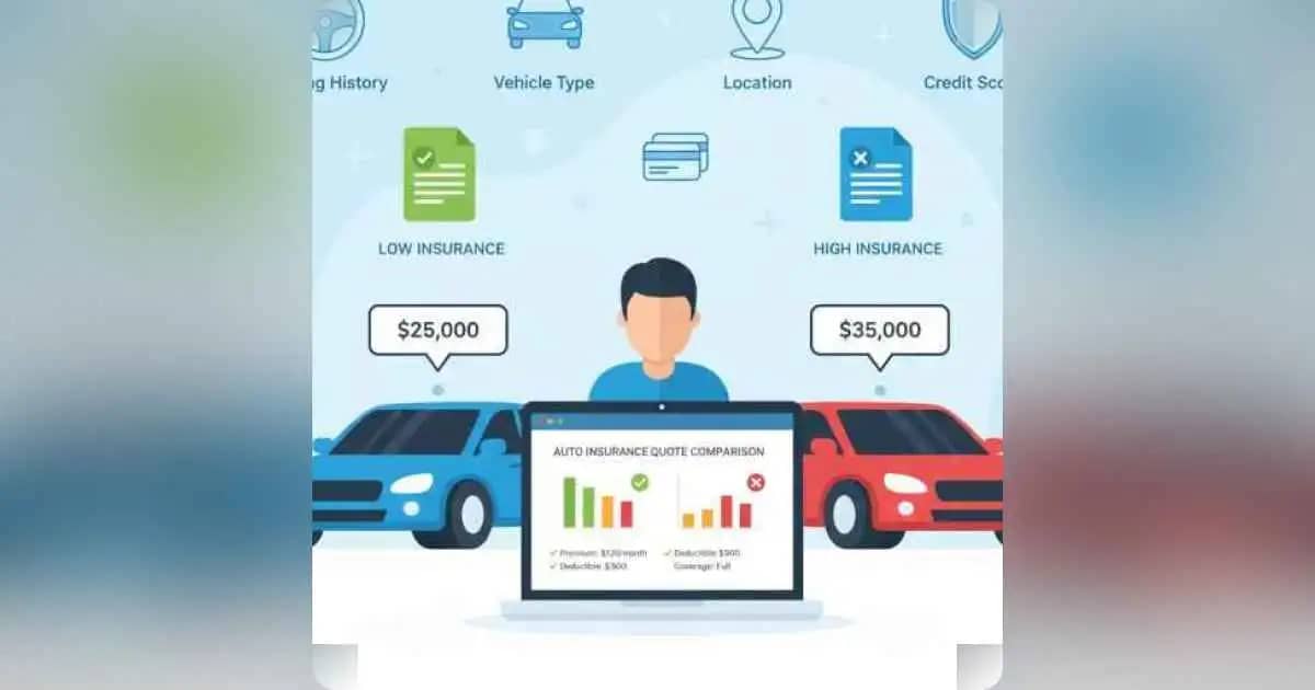 Illustration of auto insurance quotes comparison with cars and money symbols