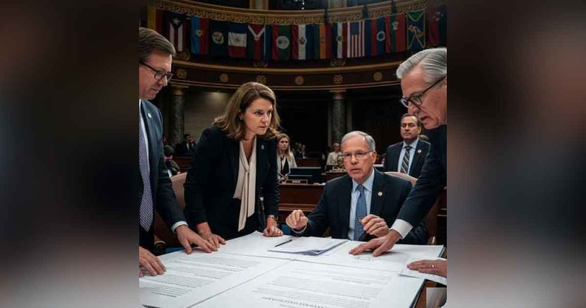 Senate chamber in session with global news icons overlayed