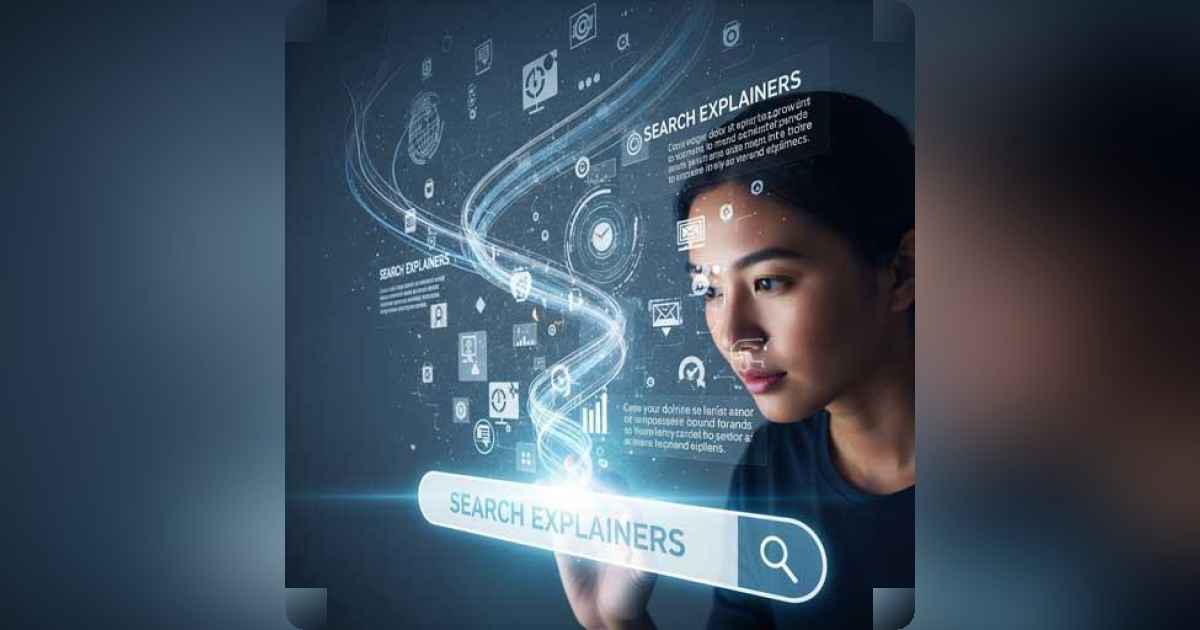 Illustration of ChatGPT-powered explanations emerging from a search box