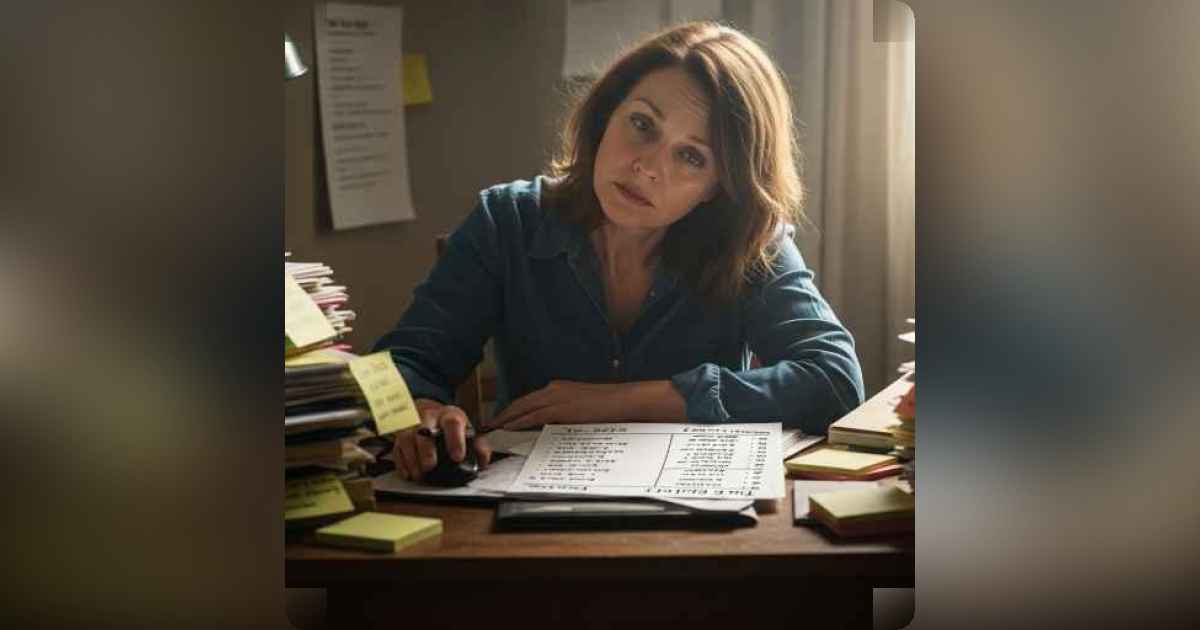 Person sitting at a cluttered desk, surrounded by sticky notes and to-do lists, looking overwhelmed