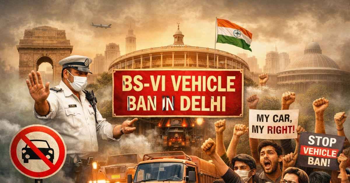Delhi BS-VI vehicle crackdown showing traffic police stopping non-compliant vehicles amid smog