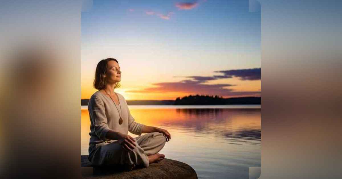 Woman practicing digital detox meditation in nature for stress relief and deep healing