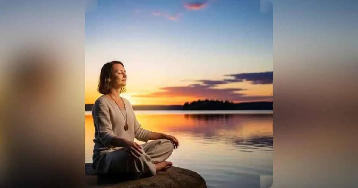 प्रकृति में ध्यान करती महिला, डिजिटल डिटॉक्स और तनाव मुक्ति