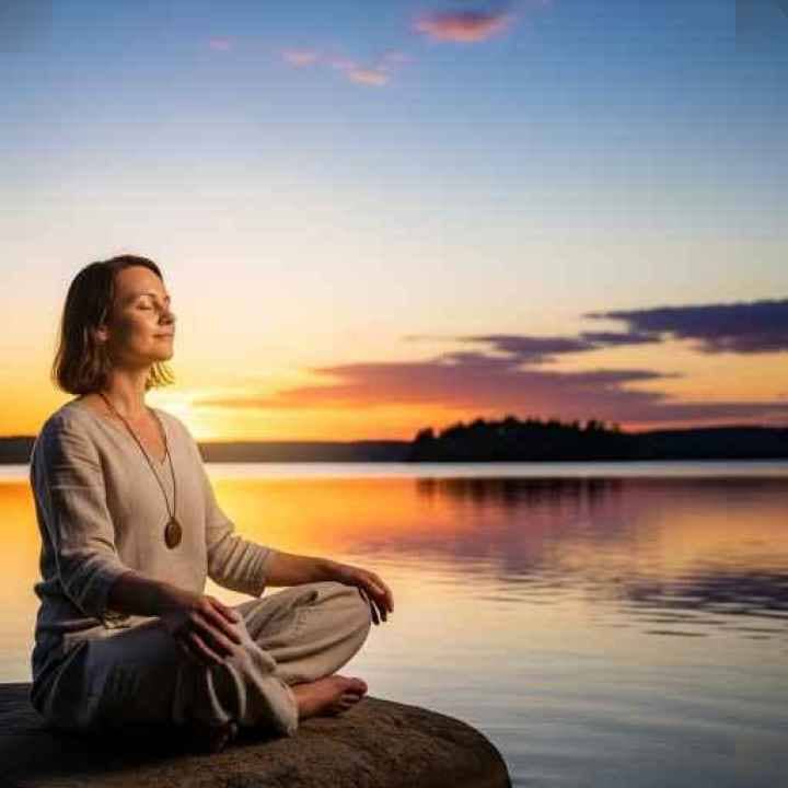 امرأة تتأمل في الطبيعة أثناء التخلص من السموم الرقمية لتخفيف التوتر