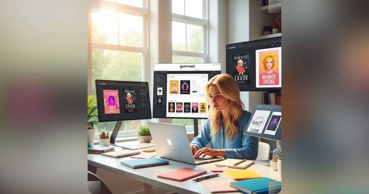 Writer using Gumroad platform to sell digital content online and boost side hustle income.
