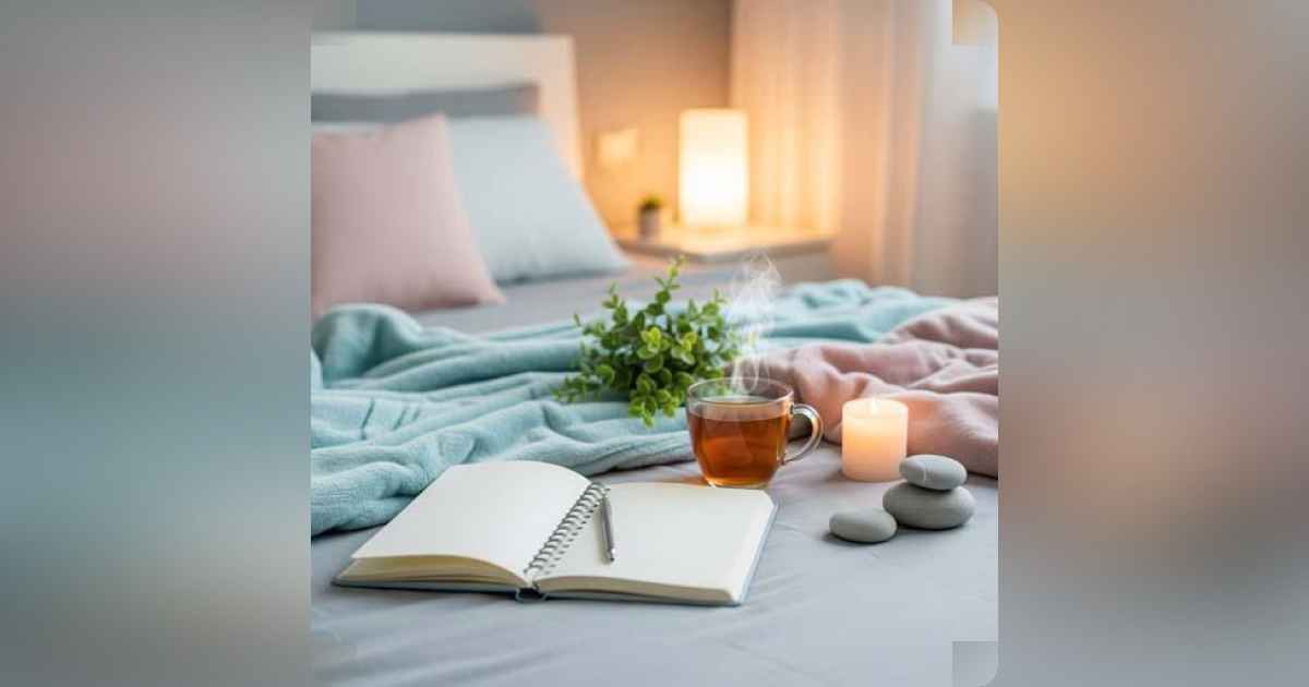 Healing scene with journal, tea, and cozy surroundings
