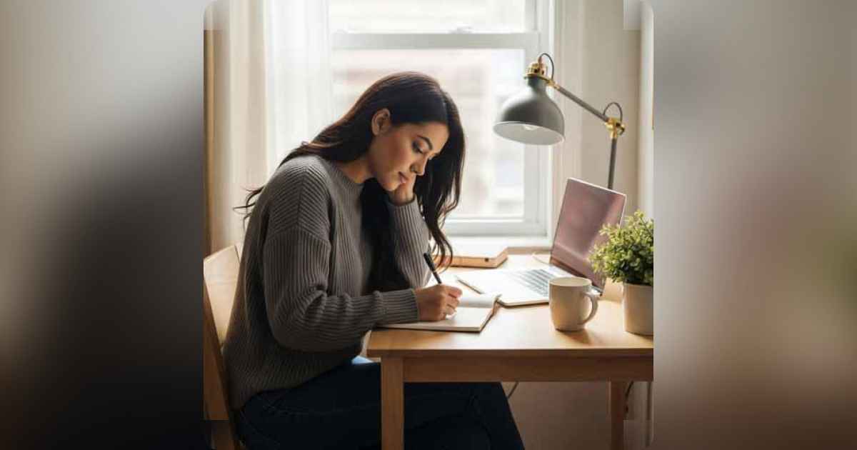 A writer working on a laptop from home, building a freelance career