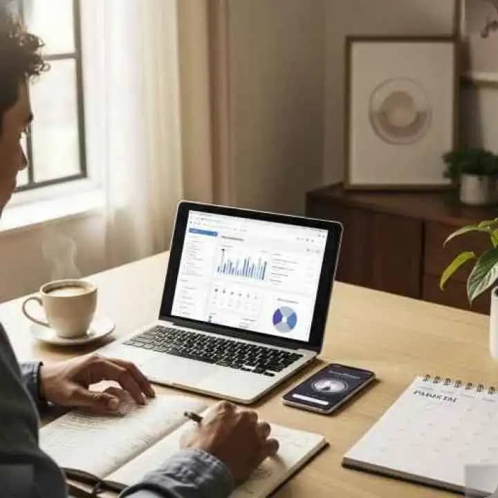 उद्यमी शांत और केंद्रित मन के साथ प्रोडक्टिविटी टूल्स का उपयोग करते हुए