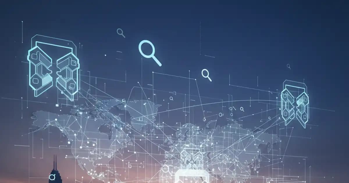 Abstract visualization of web search data transitioning from open access to controlled infrastructure