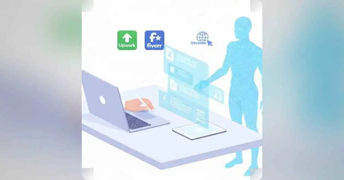 लैपटॉप पर फ्रीलांस प्रपोज़ल लिखता हुआ AI