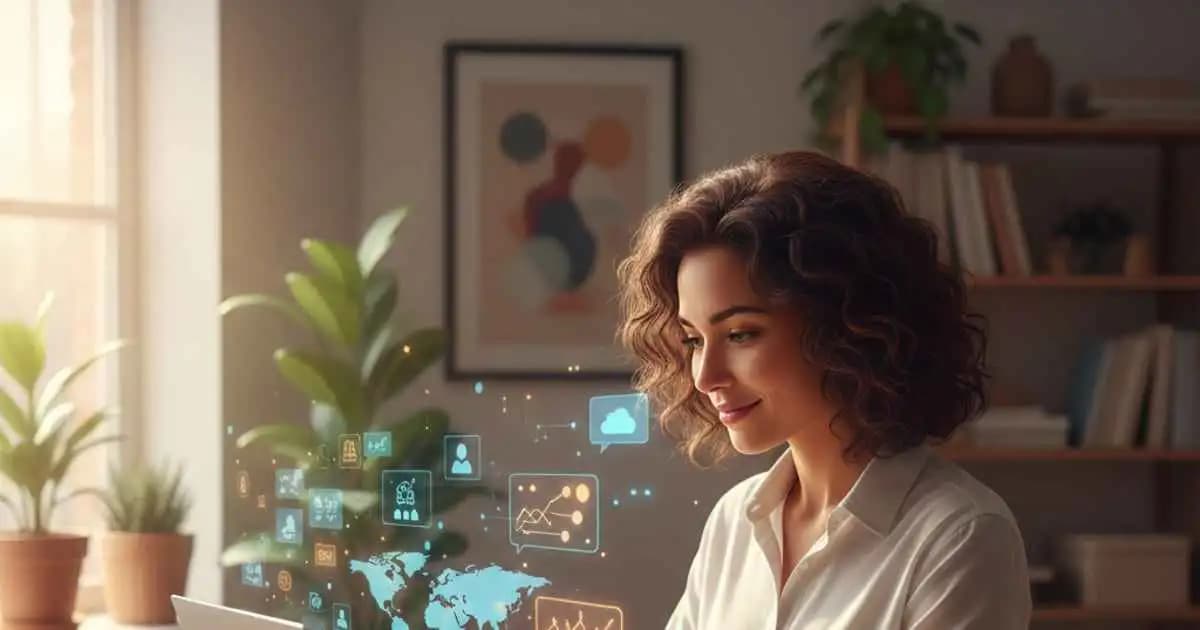 Professional working online from a home workspace using a laptop