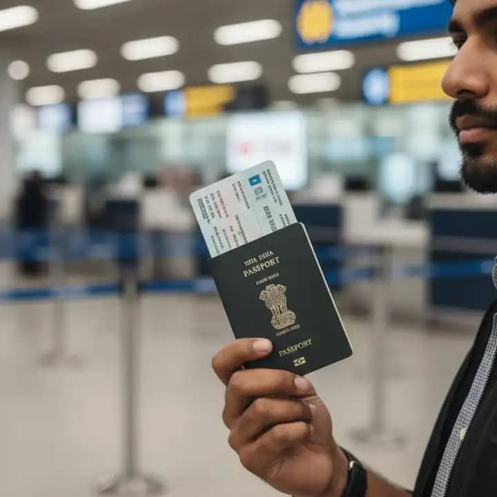 अंतरराष्ट्रीय हवाई अड्डे पर e-Passport के साथ भारतीय यात्री