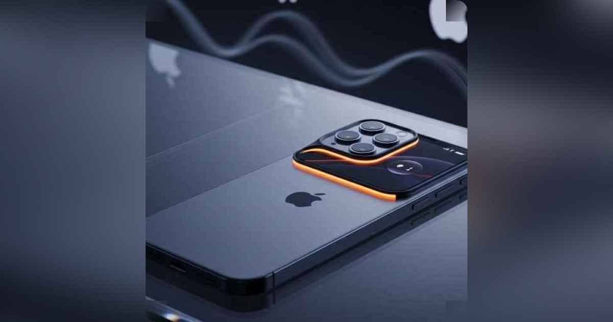 Futuristic iPhone 17 smartphone with glowing camera and ultra-thin design on glass surface